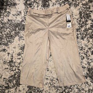 Chapter One Women’s Belted Shiny Cotton Crop Pants | Size 14 | Tan